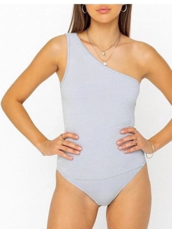 Abercrombie & Fitch Tops - Abercrombie & Fitch One-Shoulder Light Blue Ribbed One-Piece Bodysuit - Size S
